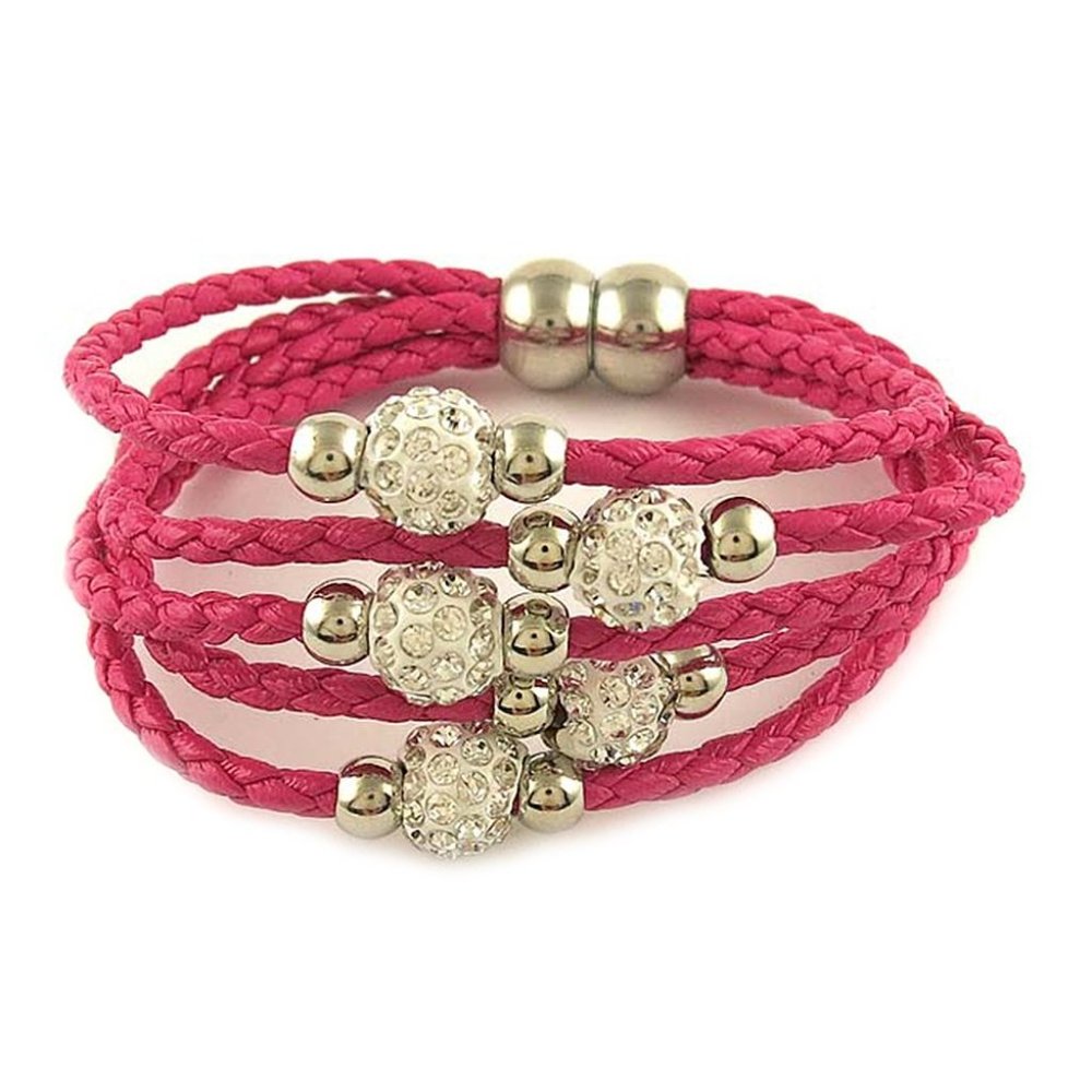 Yeidid Austrian Swarovski Crystal Braided Leather Bracelet Magnetic Clasp